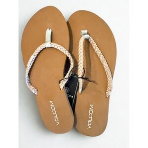 Volcom Womens Braided Strap Flip Flop Sandals Tan White Casual Beach Summer sz 7